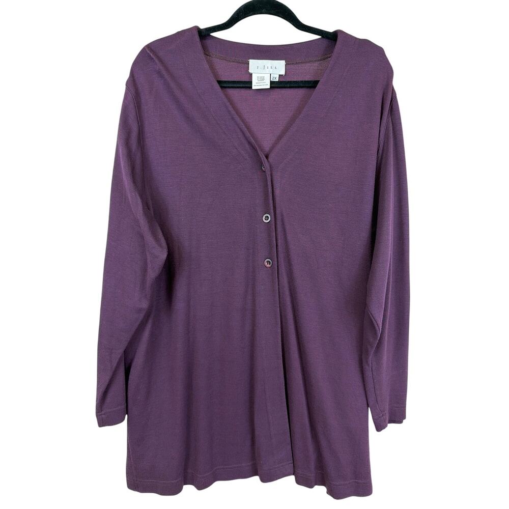 Vintage J. Jill Purple Long Button Up Cardigan Jacket Size 2X Made USA